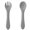 Cuchara para bebé totalmente de silicona, juego de cucharas para bebé para aprender a comer, utensilios de alimentación moldeados de una sola pieza de silicona, cuchara y tenedor