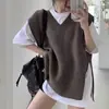 2026 Novo Outono Inverno Estilo Coreano Colete de Tricô Solto com Decote V Roupa Externa Feminina Colete Suéter Sem Mangas