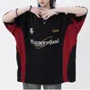 Camiseta de punto de manga corta con bordado, cuello en V, costuras vintage, estilo americano de calle, para hombre y mujer, holgada, casual, versátil, de pareja, moderna, de media manga