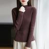 Suéter de Punto Cruzado 2025 Otoño Temprano Nuevo Algodón Puro Cuello Semi Alto Manga Larga Mujer Ajustado Base de Canalé para Invierno
