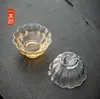 Xícara de chá de vidro borossilicato em formato de pétala com borda floral martelada para atacado, xícara de degustação de chá, xícara de aroma para chá Kung Fu, tigela de chá
