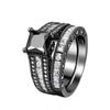 Juego de Anillos de Doble Capa para Mujer de Moda Europea y Americana, Chapado en Oro Negro con Anillo de Diamante Cuadrado de Circonita, Joyería para Parejas Transfronteriza, Anillos de Pareja