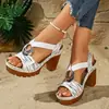 Verão Transfronteiriço Novo Estilo Padrão Zebra Decorado com Metal Salto Grosso Impermeável Plataforma Feminino Tamanho Grande Comércio Exterior Solado Macio Antiderrapante Sapatos de Praia