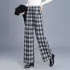 Pantalones de cuadros estrechos de pierna ancha para mujer, novedad otoño e invierno 2026, vintage de cintura alta, que realzan la altura, adelgazantes, de corte recto, fluidos, casuales