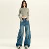 Estilo Retro Americano Protección Ambiental Azul Electrolítico Ropa de Trabajo Jeans para Mujer Cintura Alta Adelgazantes Pierna Ancha Pantalones para Otoño 2024 Nuevo