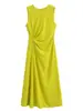 Falda Midi Larga de Verano Simple con Cuello Redondo sin Mangas y Pliegues Laterales, Ropa para Mujer de Estilo Europeo y Americano, Transfronteriza de Aliexpress
