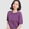 Primavera y Otoño Nuevo Estilo Tejido Manga Corta para Mujer Manga Tres Cuartos Cuello Redondo Jersey Delgado Tejido de Lana Camiseta Básica Suéter de Media Manga