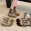 Otoño 2026 Nuevo Estilo Pequeña Fragancia Punta Redonda Planos de Piel Zapatos de Mujer Diseño Retro con Sentido Moda Versátil Más Terciopelo Zapatos de Una Sola Pieza