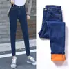 Pantalones de Pana con Forro de Polar Otoño e Invierno Nuevos Elásticos Ajustados Gruesos Adelgazantes Skinny Lápiz Cortos Estilo Ins