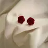 Pendientes de botón con lazo festivo de terciopelo rojo para mujer, pendientes elegantes y dulces con forma de flor y borla larga, pendientes de otoño e invierno