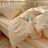 Conjunto de Roupa de Cama de Quatro Peças em Algodão Puro Lavado Estilo Francês, Capa de Edredom em Gaze de Camada Dupla, Lençol de Cima, Lençol de Elástico, Conjunto de Três Peças Estilo Estudante 4