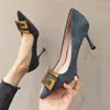 Tacones altos estilo francés, tacones de aguja para mujer, nueva colección de verano 2024, zapatos versátiles para el trabajo, bailarinas sexys de punta fina, tacón medio negro