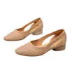 Zapatos de Mujer Estilo Verano 2026, Boca Baja, Tacón Grueso, Piel Suave, Suela Suave, Cómodos, Punta Fina, Diseño Hueco, Zapatos de Cuero Geniales para Mamá