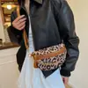 Nova Bolsa de Peito Casual Transfronteiriça com Patchwork de Linho e Estampa de Leopardo, Bolsa de Ombro Versátil para o Dia a Dia, Bolsa de Peito Transversal, Bolsa de Cintura Estilo Ins