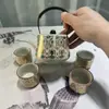 Bule de Chá em Porcelana Ru com Incrustações Douradas de Dunhuang com Alça, Quatro Xícaras, Conjunto em Caixa de Presente, Conjunto de Chá, Reunião Anual da Empresa, Presente Corporativo, Celebração de Aniversário