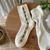 Songmu Outono/Inverno Novo Estilo Designer "Meias de Cano Médio Menina Laço Meias de Algodão Florais Meias Largas Estilo Coreano"