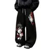 Pantalones de Chándal Estampados Estilo Oscuro High Street Americano para Hombre, Holgados, con Caída, Pierna Ancha, Casual, con Cordón, Hip Hop, Largos, Marca de Moda