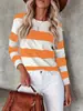 Camiseta Casual de Manga Larga con Rayas Estampadas y Cuello Redondo, Nueva Moda Primavera y Otoño, Transfronteriza Europea y Americana para Mujer