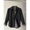Camisa larga negra con estampado de leopardo en retazos de nicho, diseño de alta gama para hombre, holgada y a la moda, chaqueta tipo camisa de dos piezas falsa