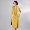 Blazer Feminino para Primavera e Verão com Mangas Médias, Conjunto Profissional, Estilo Fino, Saia Elegante de Acetato, Conjunto Feminino Estilo Francês