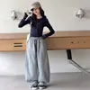 Pantalones deportivos para niñas para primavera y otoño, elegantes pantalones de chándal grises para niños mayores, pantalones de pierna ancha para niñas, pantalones de moda para estudiantes de secundaria