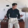 Otoño e Invierno Nuevo Cuello Henry Manga Larga Tejido para Hombre Delgado Negocios Camiseta Muscular Exportación Transfronteriza Venta al por Mayor