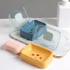 Caixa de Sabonete para Banheiro Doméstico com Tampa Articulada, Suporte de Sabonete com Drenagem, Caixa de Sabonete Grande com Tampa, Caixa de Sabonete Pequena, Caixa de Sabonete para Banheiro de Dormitório