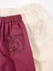 Roupas Infantis Amila 2026 Verão Novo Calça Casual Infantil Cintura Alta Reta Solta Diária Retrô Cor Sólida Calça Wide Leg