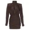 Vestido Corto Ajustado de Manga Larga de Cuello Alto Sexy Estilo Europeo y Americano Transfronterizo Otoño 2026 Nuevo Vestido Elegante de Color Sólido
