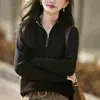 Suéter de punto con capucha para mujer transfronterizo para otoño e invierno, perfecto como prenda de capas debajo de un abrigo, con diseño de media cremallera, un top cálido