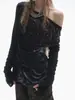 Camiseta Ajustada de Hombros Descubiertos para Mujer Estilo Retro Estética de Primavera y Otoño Transfronteriza Nuevo Estilo Y2K Top de Manga Larga Estilo Casual Versátil