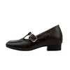 Sapatos femininos de couro com salto grosso, novo modelo outono 2026, bico quadrado, sapatos de salto único com aumento interno de altura, sapatos femininos Mary Jane com tira de fivela e corte baixo