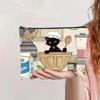 Bolsa de Maquillaje Vintage para Gatos de Venta Caliente Transfronteriza Lona con Cremallera Gran Capacidad Estuche para Lápices Almacenamiento de Cosméticos Bolsa Lavable a Mano