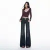 Jeans de campana de tiro bajo para mujer, color Naranja Juvenil # Diseño de remaches retro, corte ajustado, elegantes, versátiles y de largo hasta el suelo