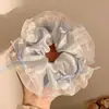 Goma de pelo azul de verano para mujer, Lazo para el pelo de estilo fresco, Diadema de cuadros de alta gama, Goma elástica de flor para el pelo