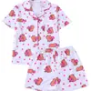 Pijama infantil ligero de verano con estampado de capibara, cárdigan con cuello, manga corta y pantalón largo, conjunto de ropa para el hogar al por mayor