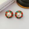 Palacio Vintage Barroco Gota Esmalte Perla Plata 925 Pin Aretes de Tuerca Medio Antiguo Nuevo Venta al por mayor en stock Mujeres