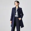 Abrigo de Lana Negro Cálido Profesional para Invierno 2026, Longitud Media por Encima de la Rodilla, Ropa de Trabajo para Joyería, Abrigo de Lana para Mujer