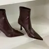 Botines de Tacón Alto con Punta Ji First Encounter para Mujer, Tacón de Aguja, Cremallera Trasera, Nuevo Estilo Coreano Otoño Invierno, Botas Negras Elásticas Adelgazantes 2026