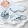 Conjunto de máscara de olho de seda dupla face, máscara de olho de cetim, cinto de cabelo, bolsa de pano, conjunto de três peças, presente de casamento, logotipo