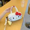 Mochila de Ombro Portátil de Pelúcia Gatinho Hello Kitty Coração de Menina Mochila Fofa de Rua Presente