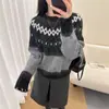 Suéter Interno Jacquard Fair Isle Retrô de Alto Padrão para Inverno Rigoroso para Mulheres, Novo Top de Malha Macio e Grosso para Outono e Inverno