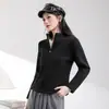 Outono e Inverno Novo Estilo Cintura Fina Yoga Zíper Duplo Gola Alta Roupa Exterior com Linha de Cintura em Espinha de Peixe Fleece Moda Outono Jaqueta Slim