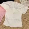 Doce e Apimentada Blusa Ombro a Ombro Decote Reto Manga Curta com Babados Verão Look Emagrecedor com Bojos Top Curto Elegante