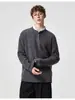 Suéter Henley de peso pesado estilo japonés para hombre, color liso, cierre de media botón, corte holgado, tejido de canalé, adecuado para el trabajo o como capa interior.