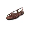 Sandálias rasteirinhas finas tecidas à mão para mulheres, sandálias de bico aberto, novas sandálias tecidas de verão com bico redondo estilo coreano, sapatos femininos da moda