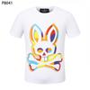 Psy Venta al por Mayor Marca Americana de Moda Cho Bun Camiseta Colorida Calavera Conejo Degradado Estampado de Letras Estilo de Pareja Manga Corta Ny