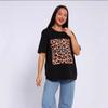 Estilo Americano Street Estampa de Leopardo Distintiva Estampa de Letras Verão Novo 100% Algodão Camiseta de Manga Curta Elegante Top Versátil