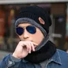 Atacado estilo coreano moderno outono e inverno chapéu de lã tricotado para homem com forro de fleece espesso [chapéu + cachecol] conjunto