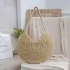 2026 Nova Bolsa de Ombro de Palha Estilo Coreano, Bolsa de Tecido Artesanal, Bolsa de Crochê Semi-Circular Formato Dumpling